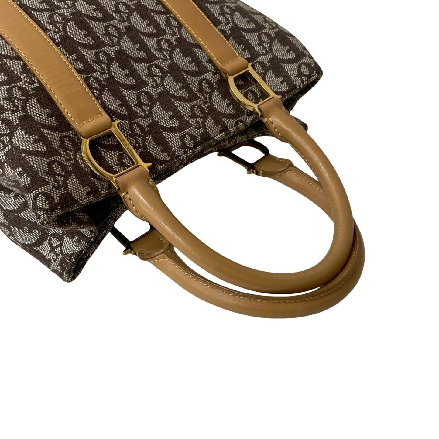 Christian Dior Beige Brown Leather Canvas Handbag ()
