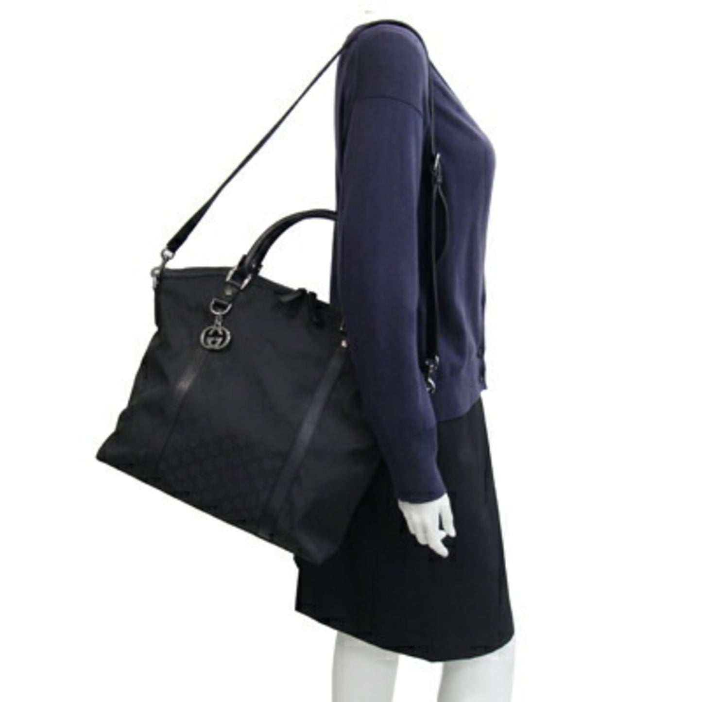 Gucci Black Nylon Leather Handbag Tote Bag ( )