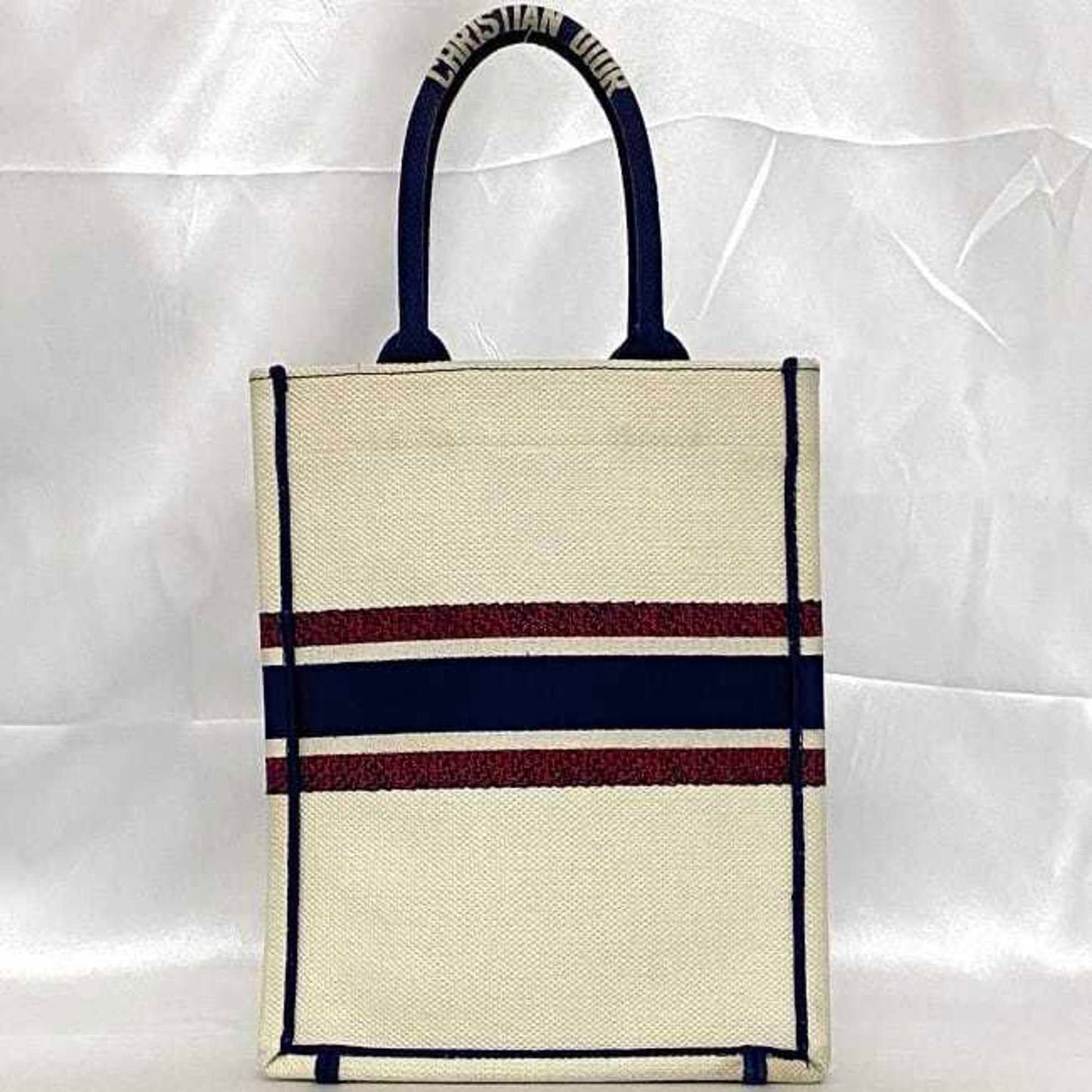 Christian Dior Navy Red Color White Canvas Handbag ()