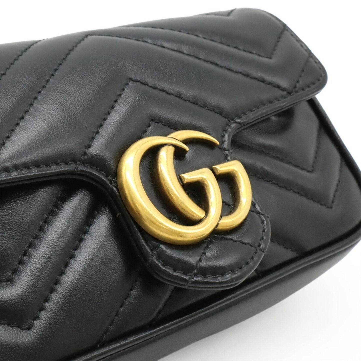 Gucci Gg Marmont Black Leather Pochette Shoulder Bag ( )