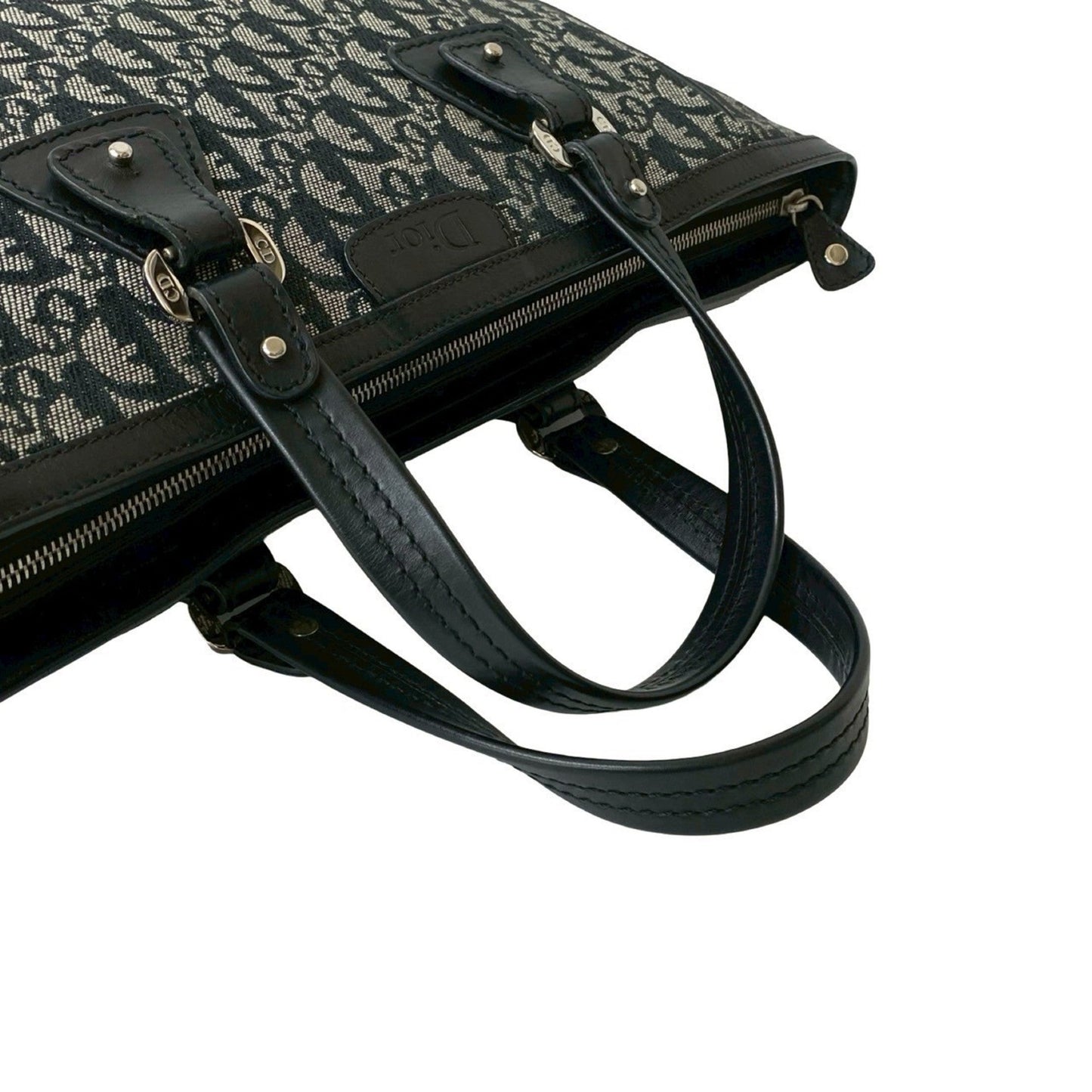 Christian Dior Black Canvas Leather Handbag Tote Bag ()