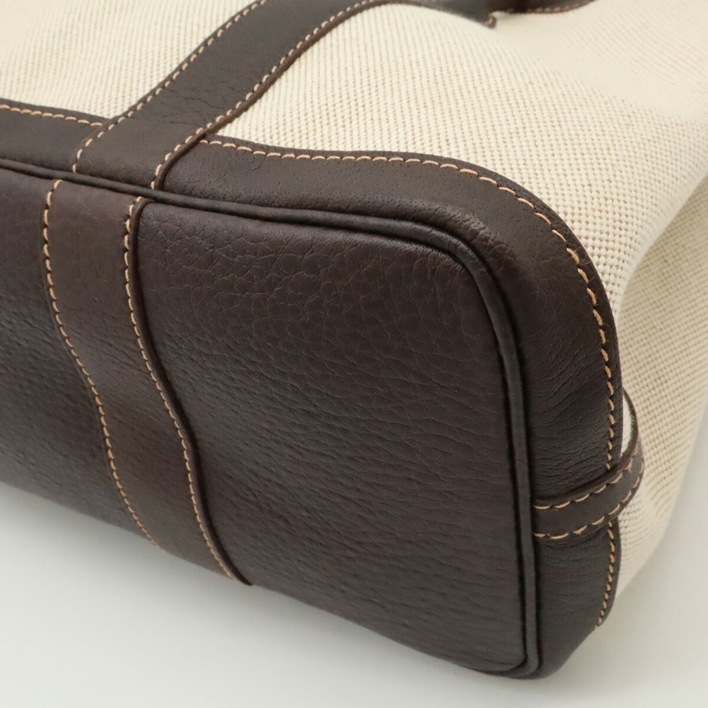 Hermes Brown Natural Toile H Leather Handbag Tote Bag ( )
