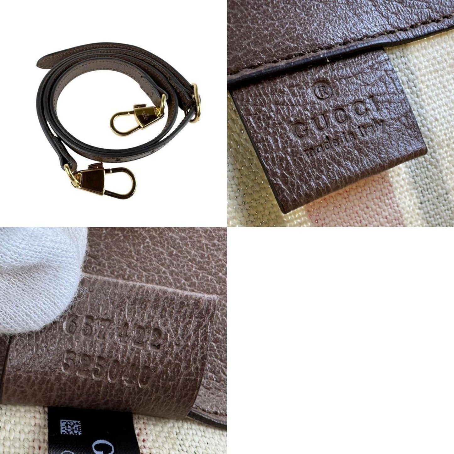 Gucci Brown Ivory Canvas Leather Handbag Shoulder Bag ( )