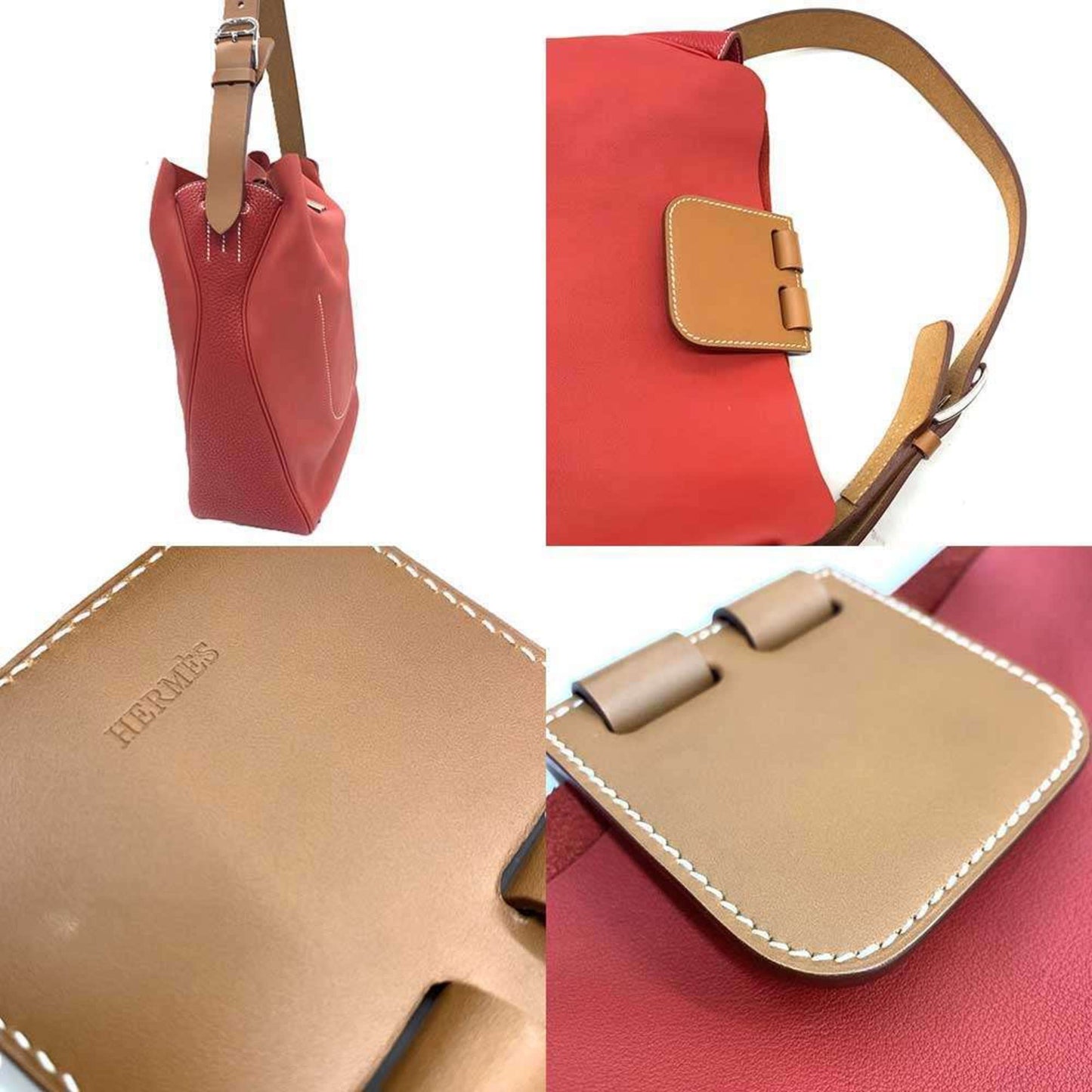 Hermes Red Color Taurillon Clemence Leather Swift Leather Shoulder Bag ( )