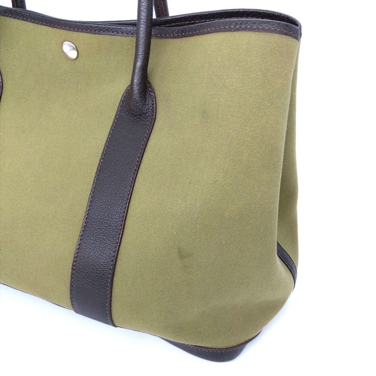 Hermes Khaki Toile Officier Leather Handbag ( )