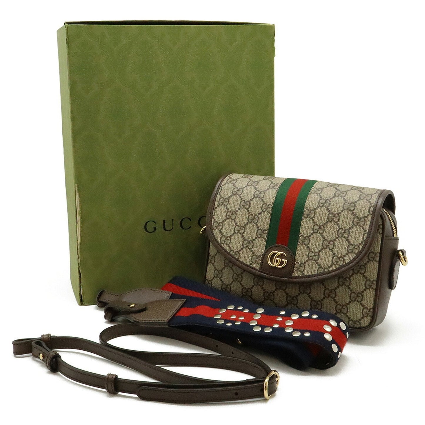 Gucci Beige Brown Green Red Color Gg Supreme Leather Shoulder Bag ( )