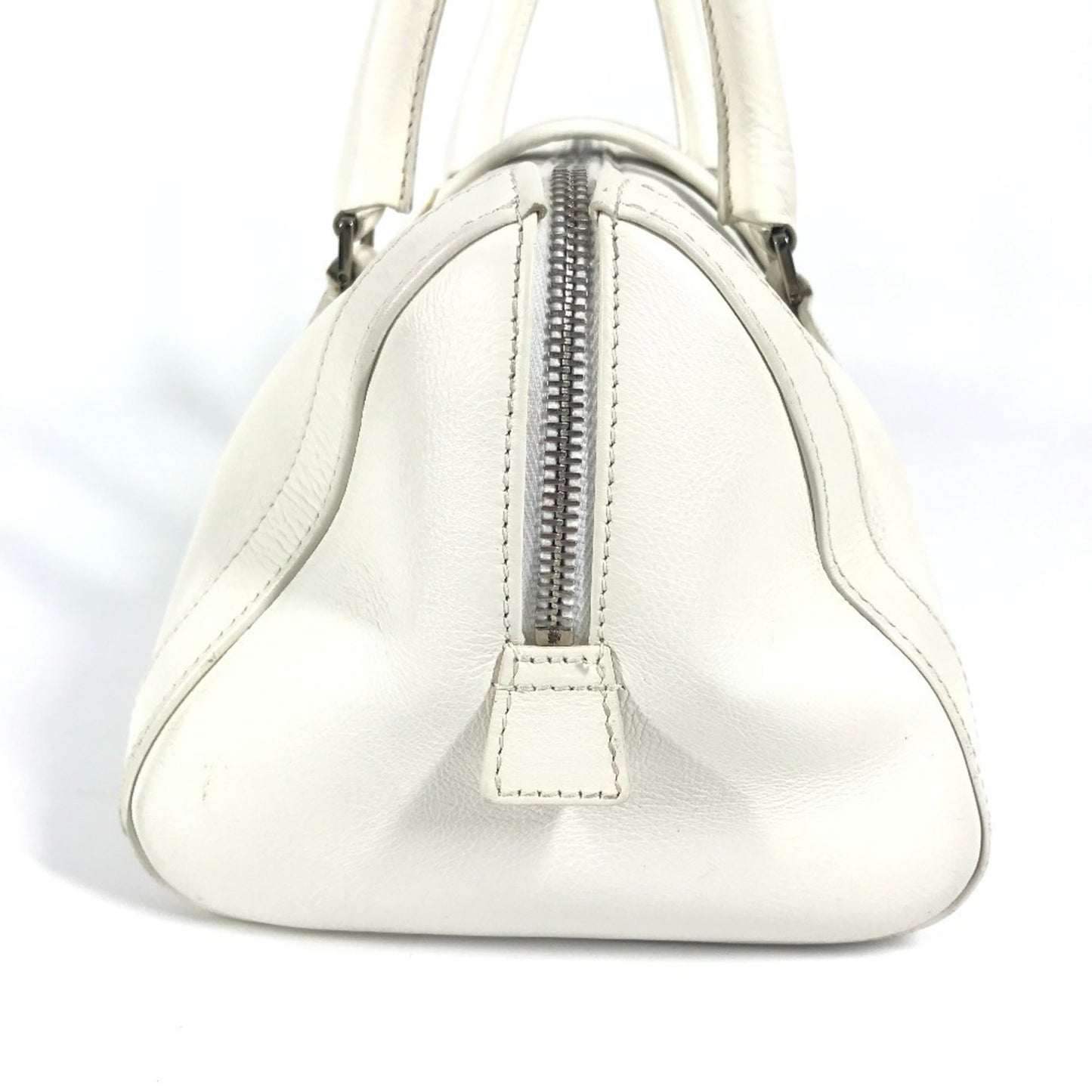 Christian Dior White Leather Boston Bag Handbag ()