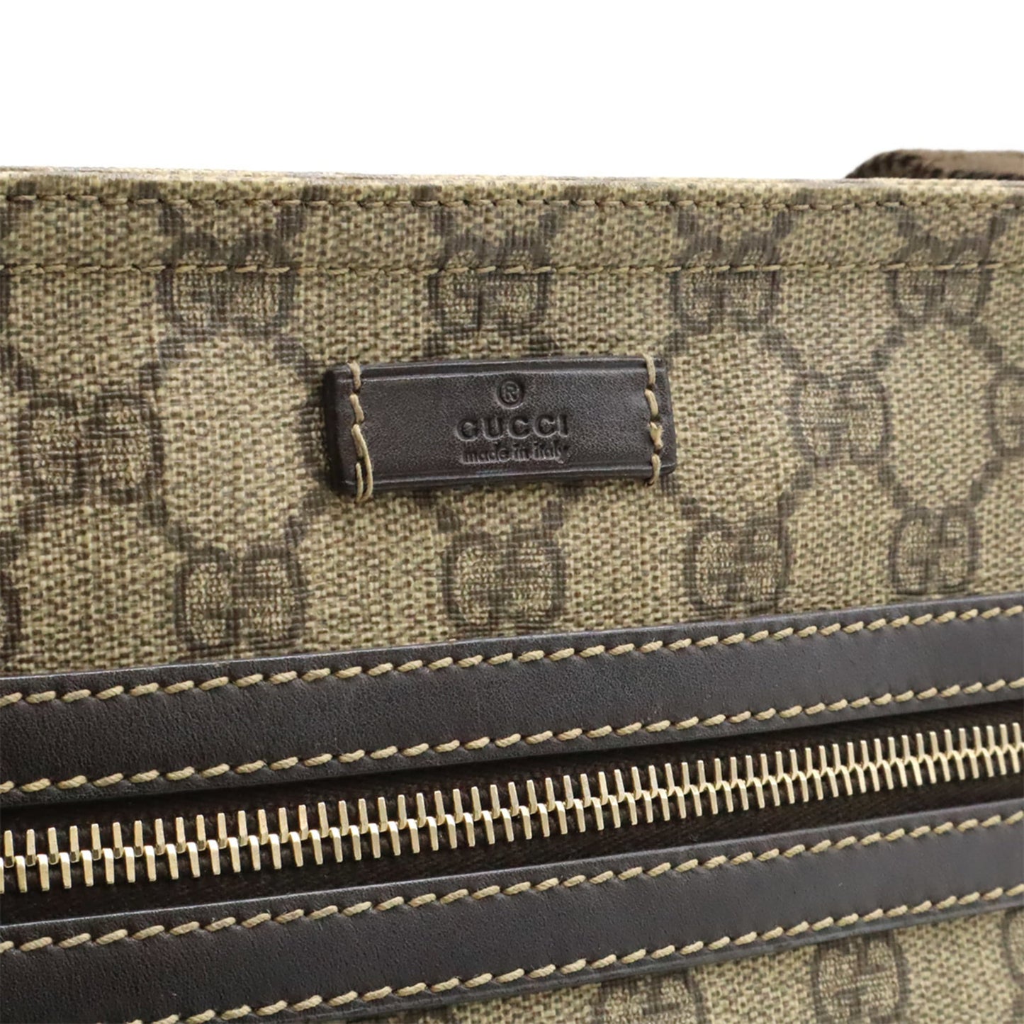 Gucci Beige Brown Dark Brown Khaki Gg Supreme Canvas Leather Shoulder Bag ( )