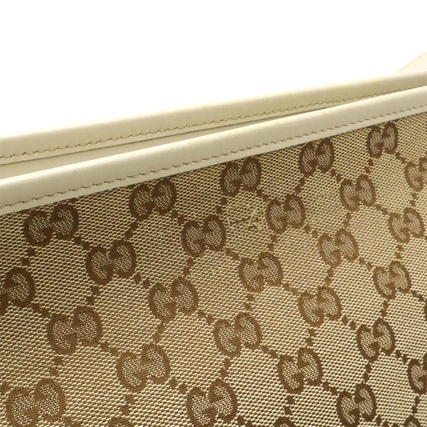 Gucci Beige Khaki White Gg Canvas Leather Shoulder Bag ( )