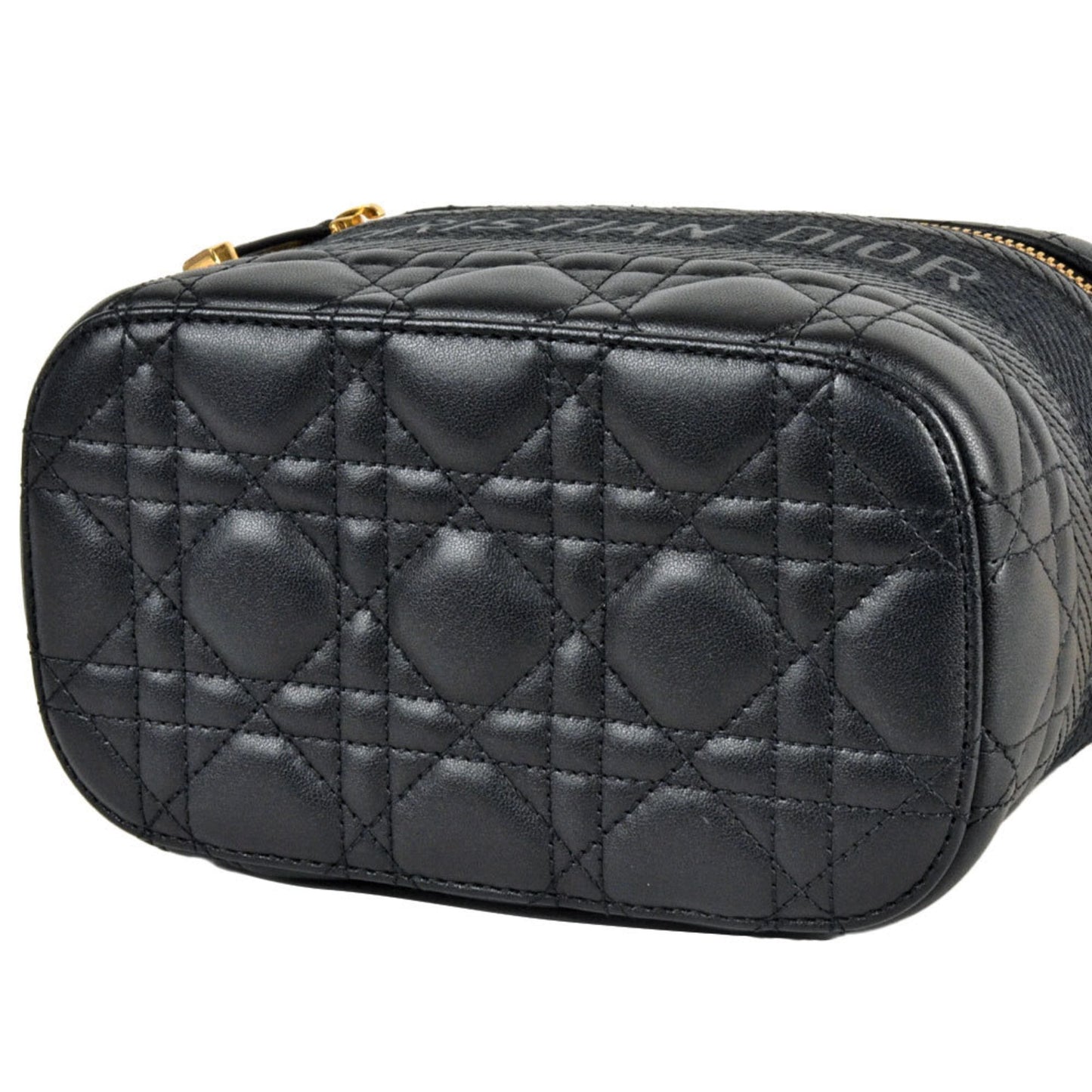 Christian Dior Black Leather Canvas Shoulder Bag Vanity Bag ()