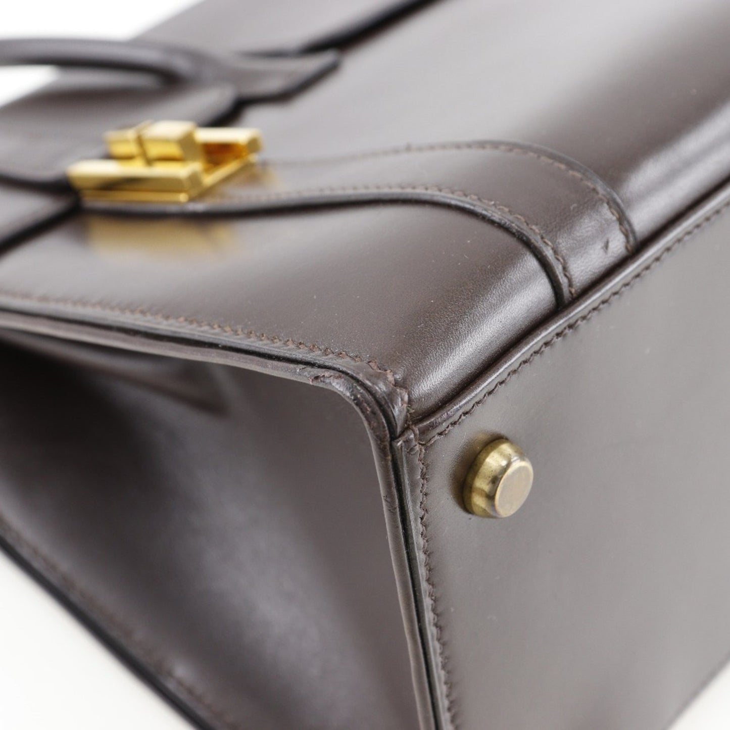 Hermes Drag Brown Box Calf Leather Handbag ( )