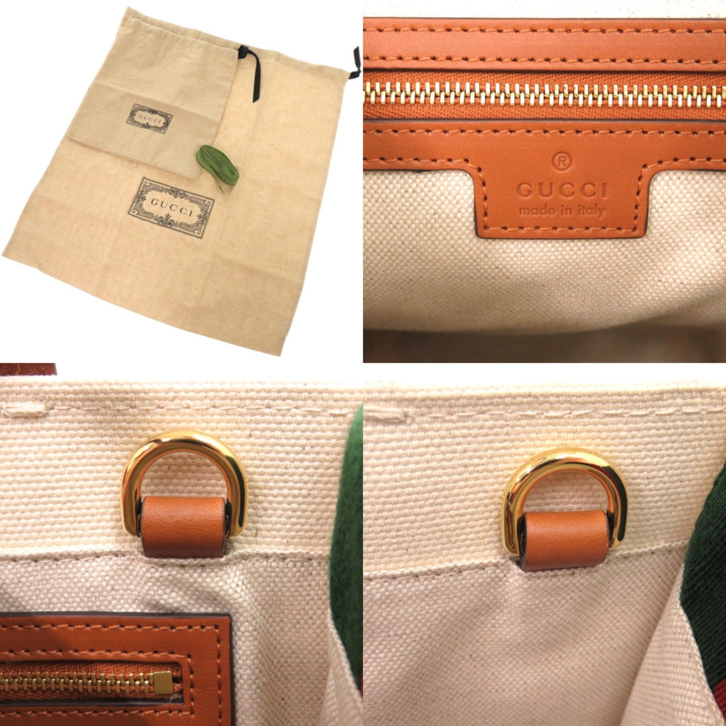 Gucci Sherry Line Navy Red Color White Canvas Tote Bag ( )