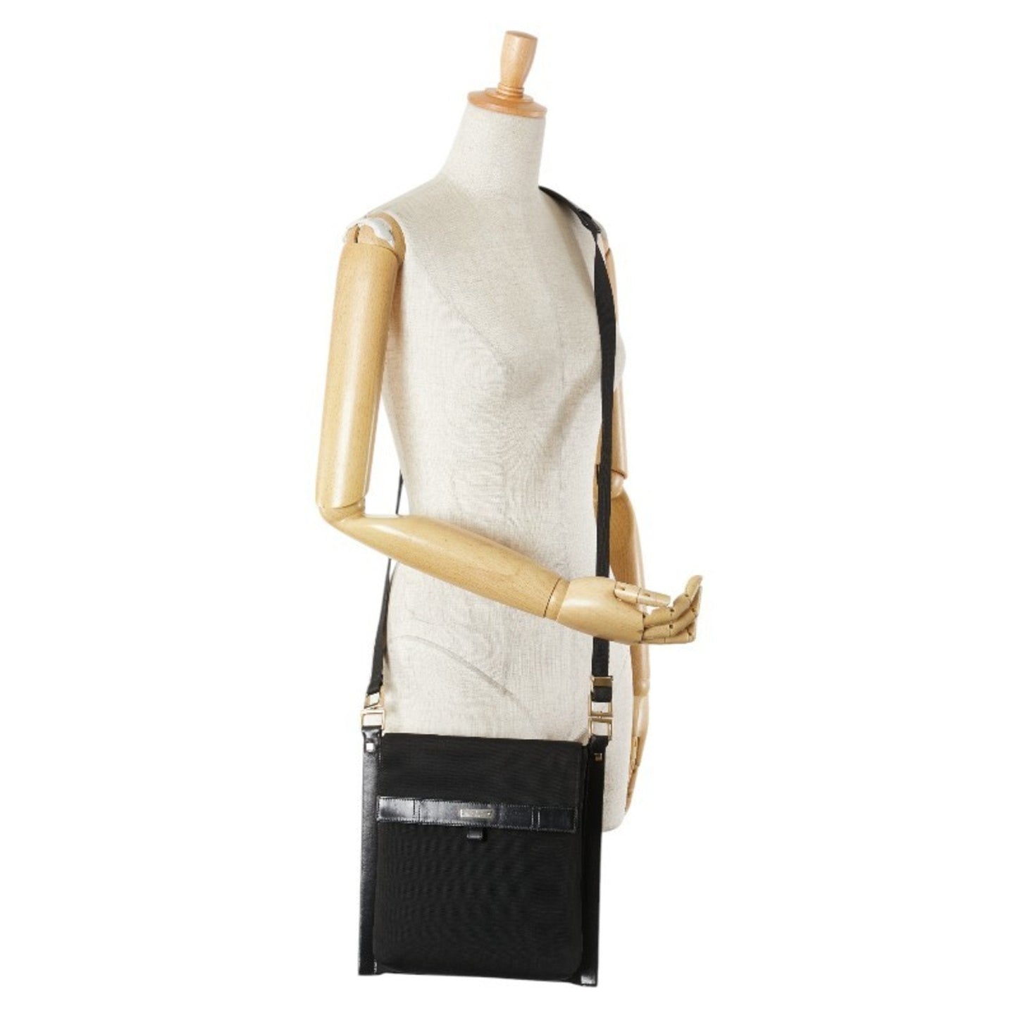Gucci Black Leather Nylon Canvas Shoulder Bag ( )