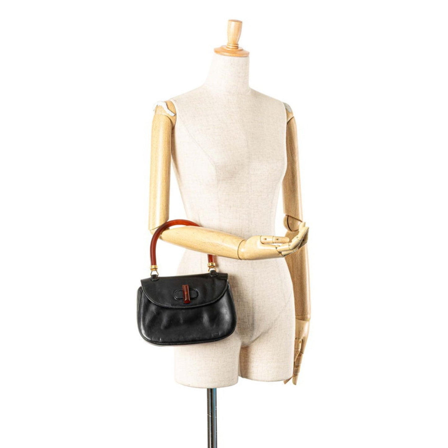 Gucci Black Brown Leather Plastic Handbag ( )