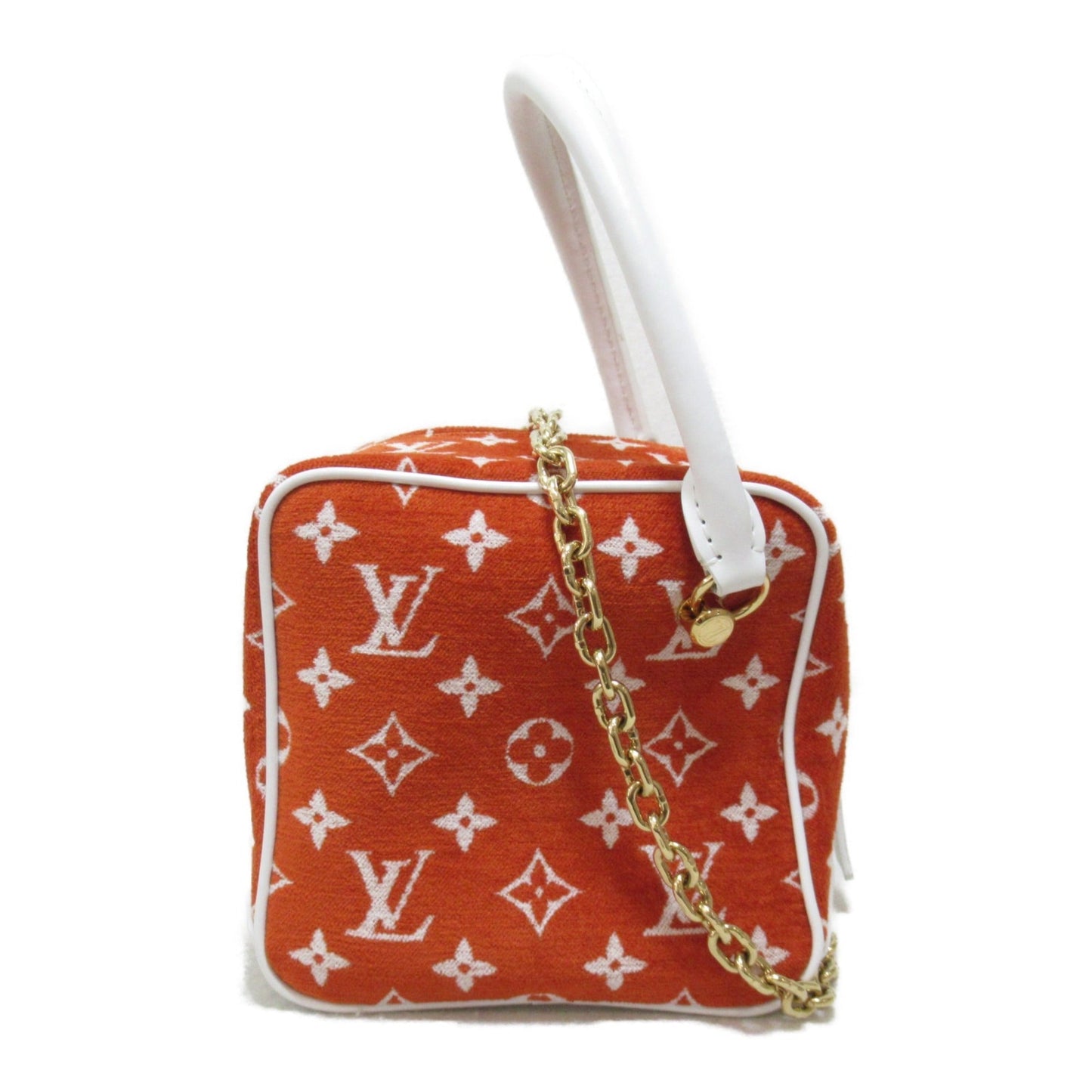 LOUIS VUITTON LV match square bag Red leather Monogram jacquard velvet