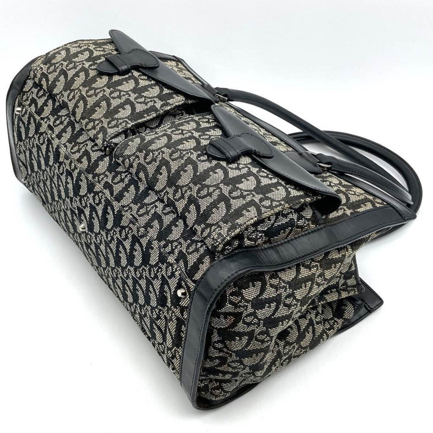 Christian Dior Black Canvas Leather Handbag Tote Bag ()
