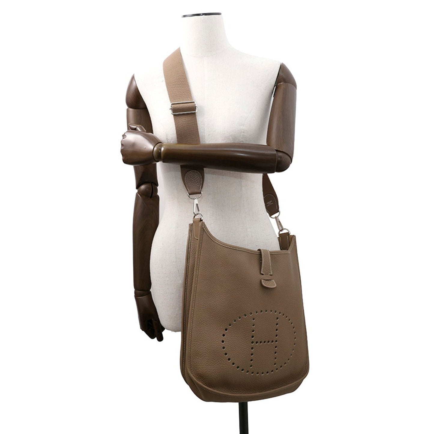 Hermes Etoupe Gray Taurillon Clemence Leather Shoulder Bag ( )