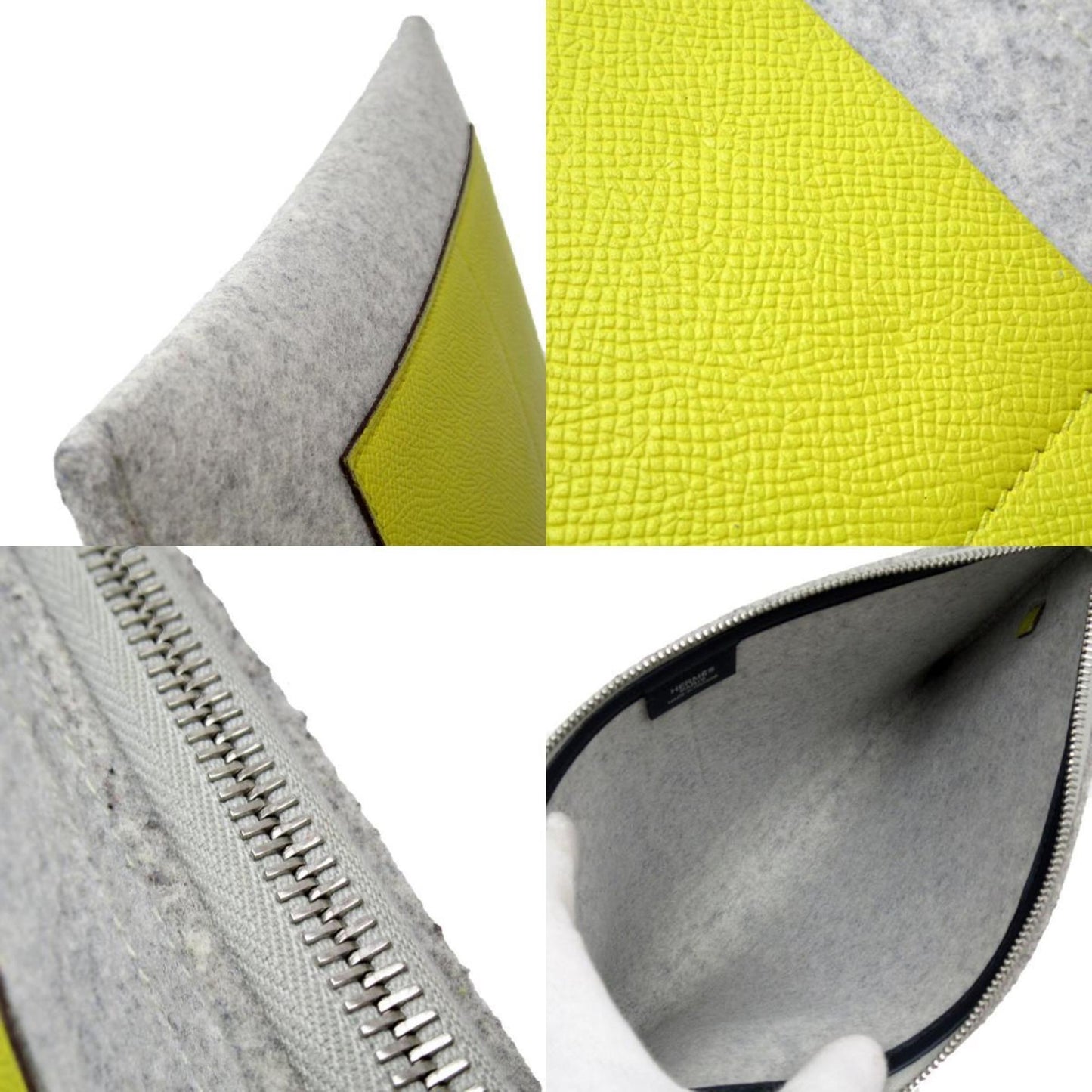 Hermes Light Gray Navy Yellow Felt Epsom Leather Clutch Bag ( )