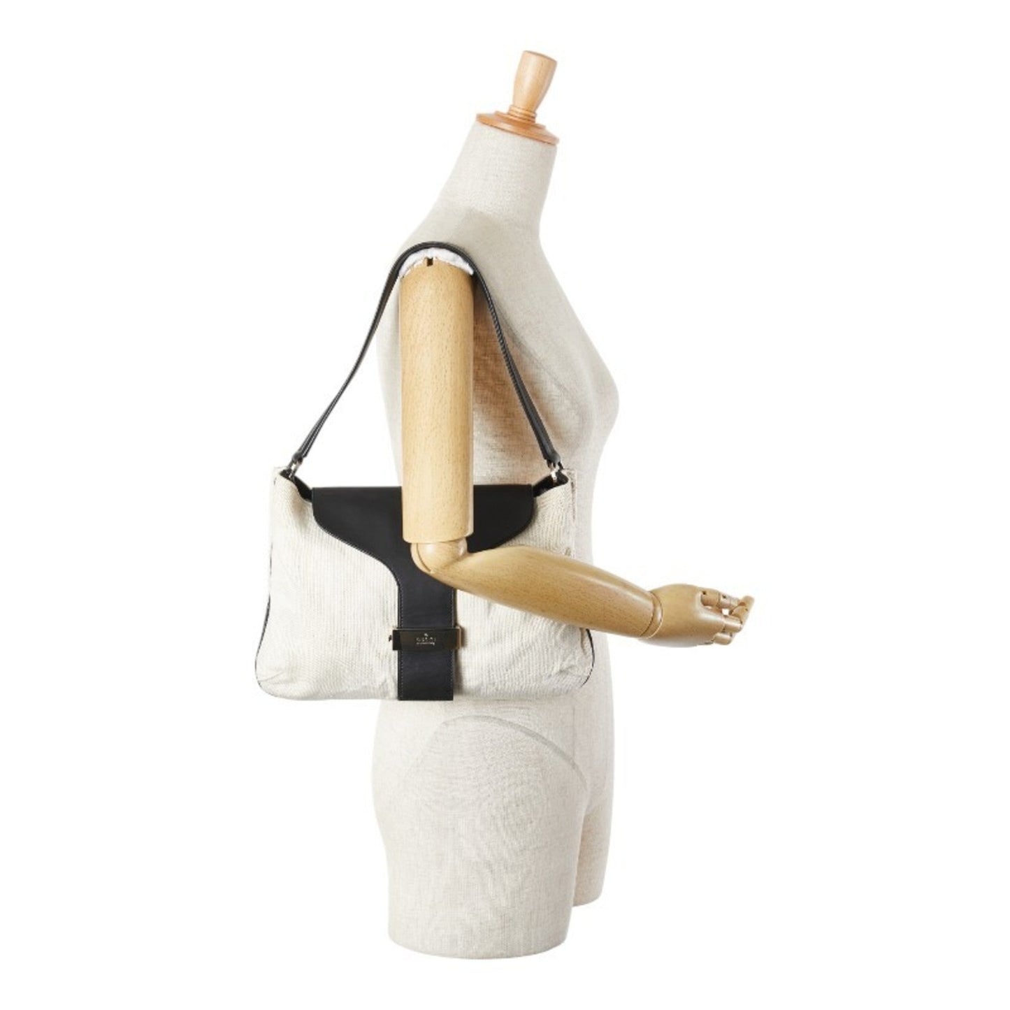 Gucci Black Ivory Canvas Leather Handbag Shoulder Bag ( )