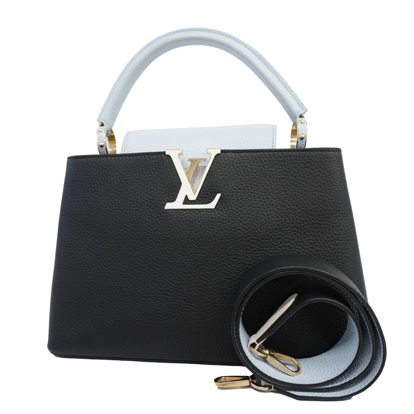LOUIS VUITTONAuth Taurillon 2way Bag Capucine MM Black,Light Blue
