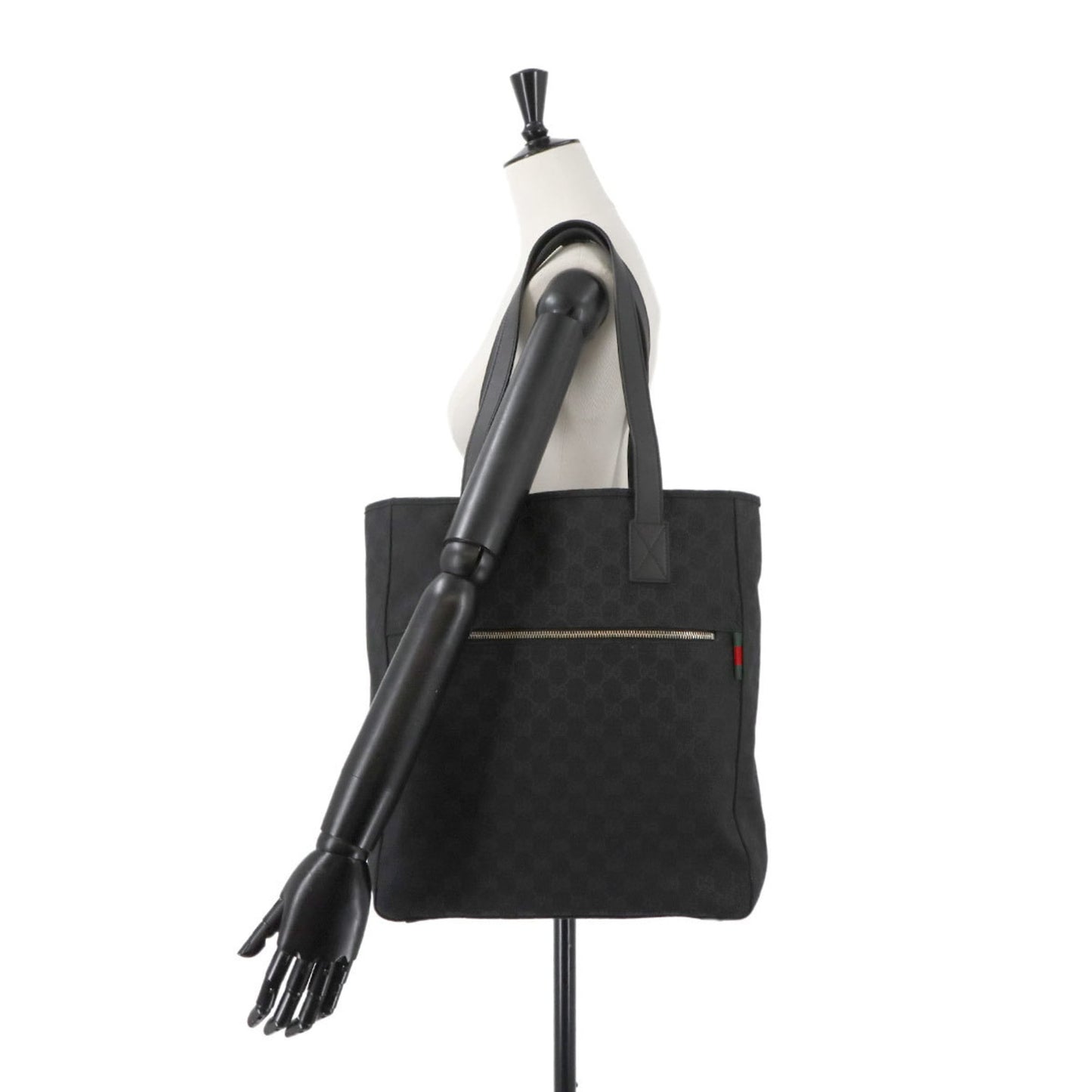 Gucci Black Gg Canvas Leather Tote Bag ( )