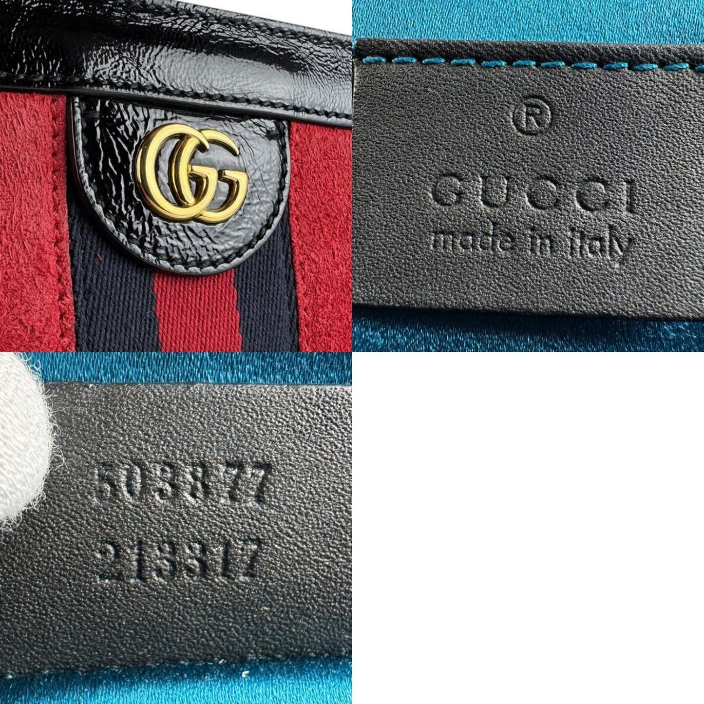 Gucci Black Red Color Suede Patent Leather Shoulder Bag ( )