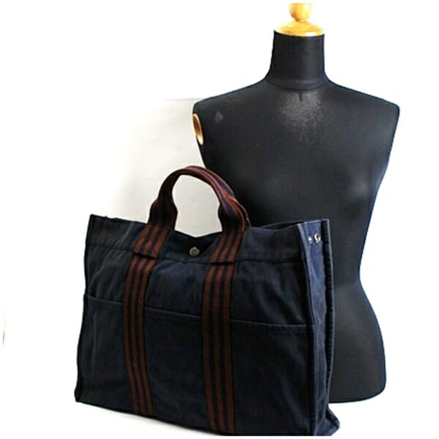 Hermes Navy Canvas Tote Bag ( )