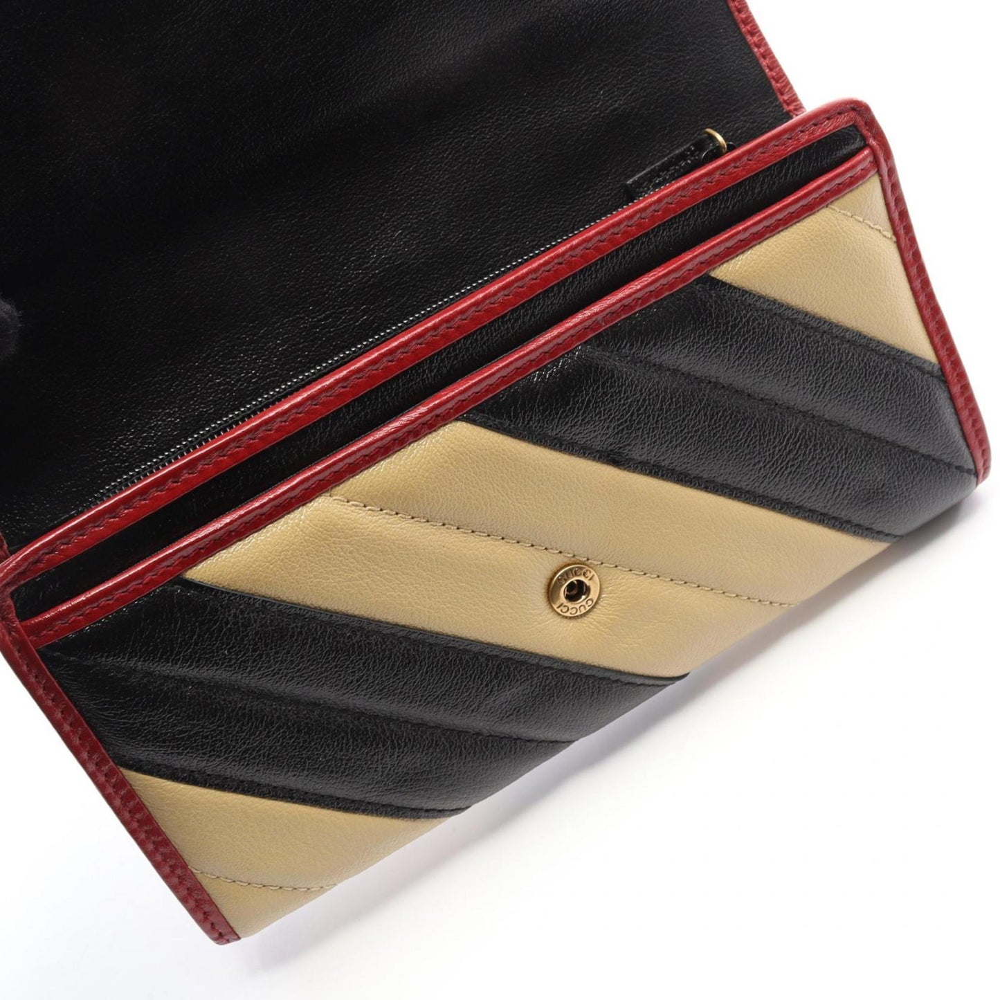 Gucci Beige Black Red Color Leather Long Wallet (Bi-Fold) ( )