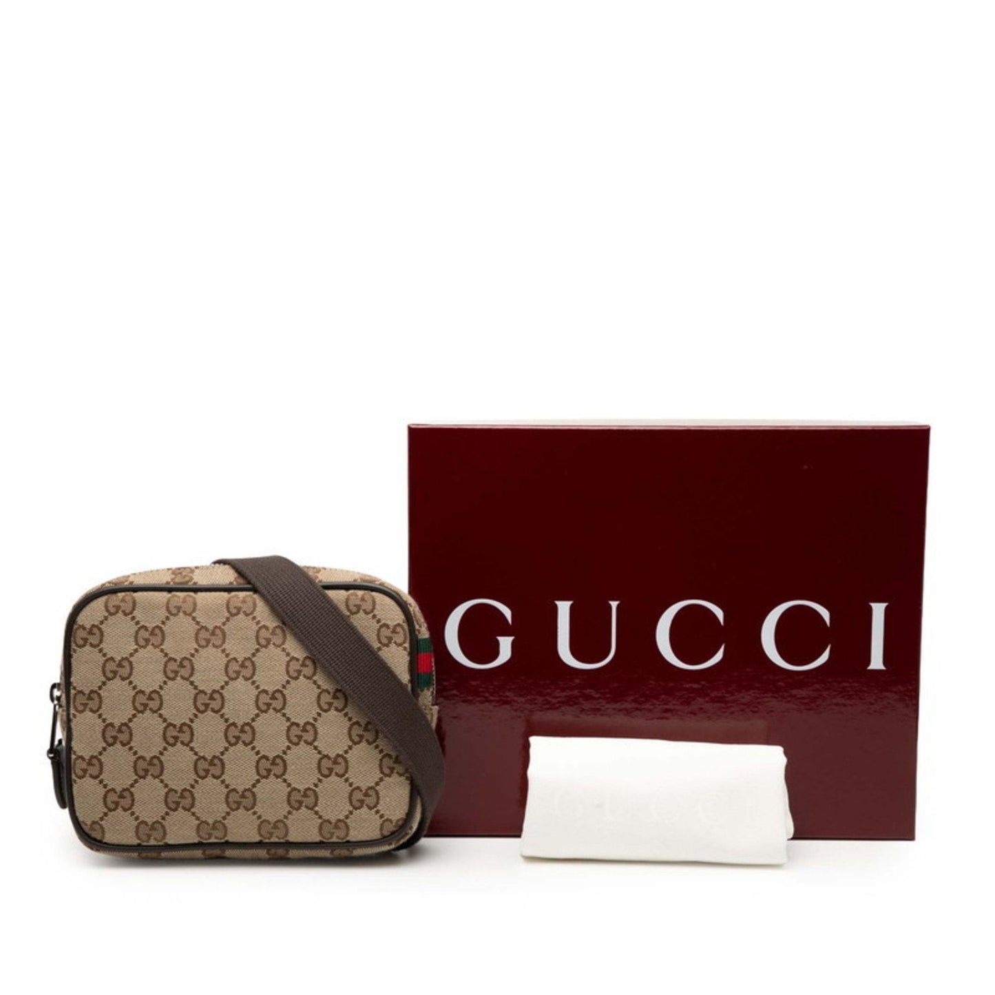 Gucci Beige Brown Canvas Leather Shoulder Bag ( )