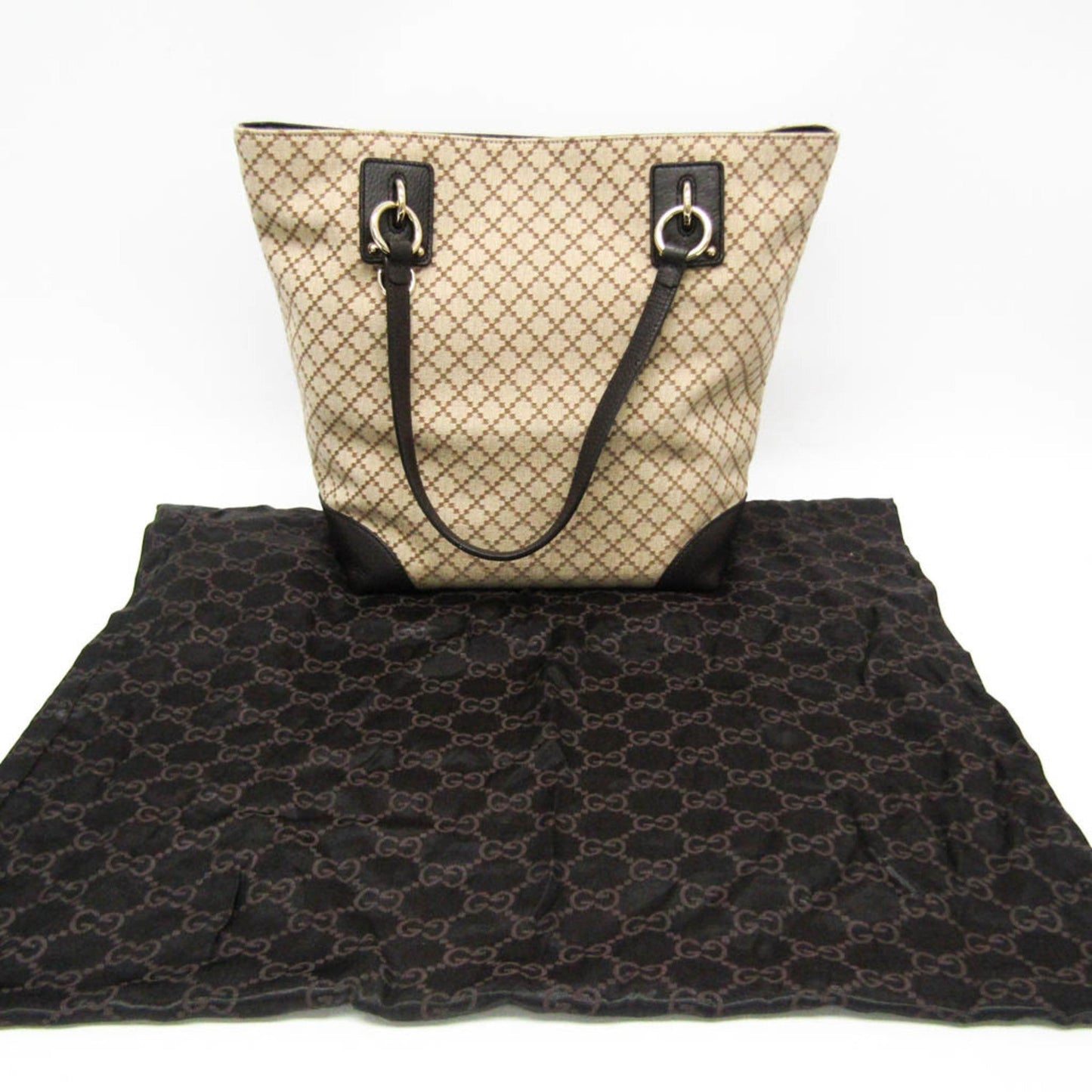 Gucci Diamante Beige Brown Canvas Leather Tote Bag ( )