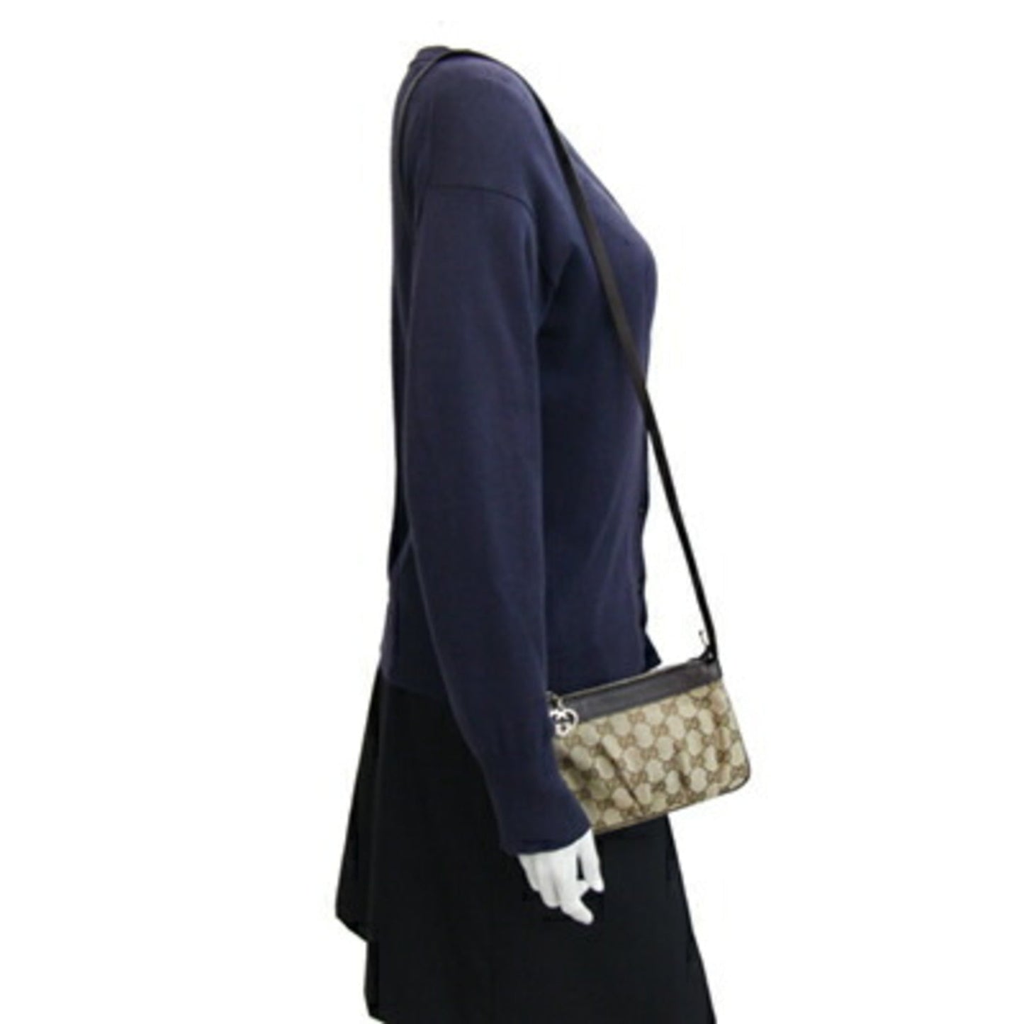 Gucci Beige Brown Canvas Leather Pochette Shoulder Bag ( )