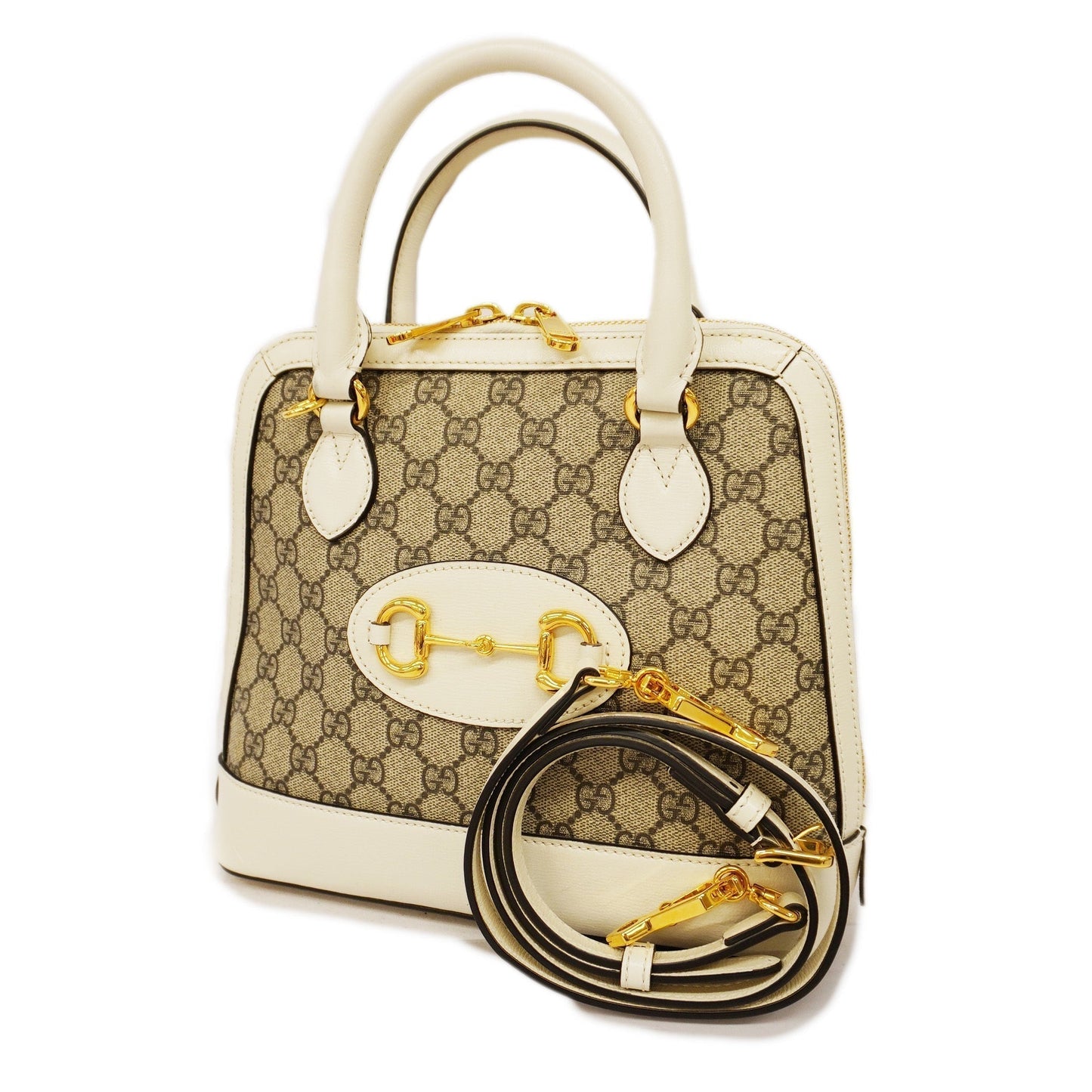 GUCCI Auth Horsebit 2way Bag 621220 GG Supreme Beige,White