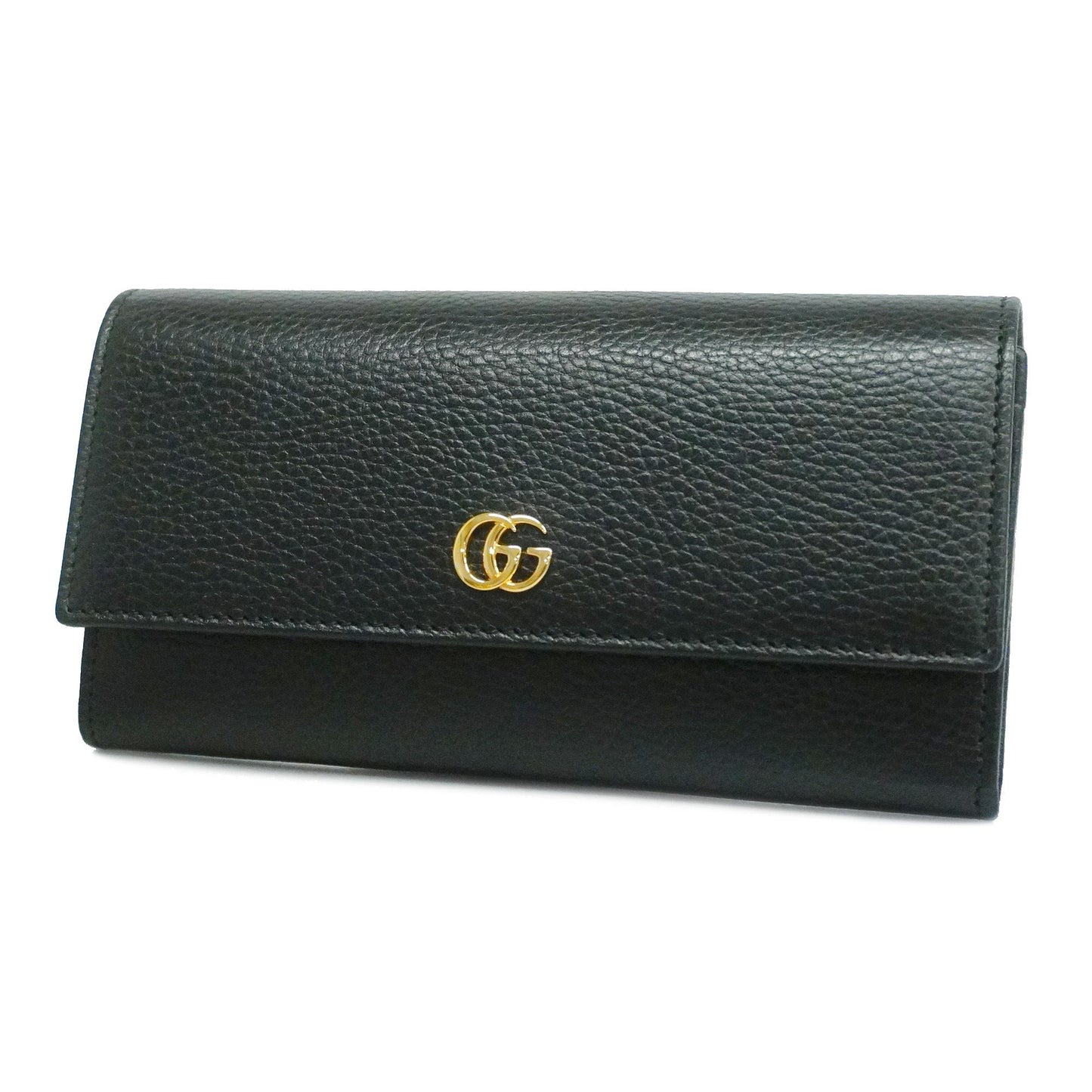 GUCCI Auth GG Marmont Gold Hardware 456116 Women's Leather Long Wallet Black