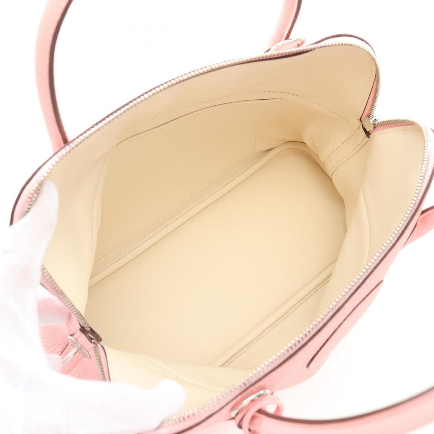 Hermes Pink Rose Sakura White Taurillon Clemence Leather Handbag ( )