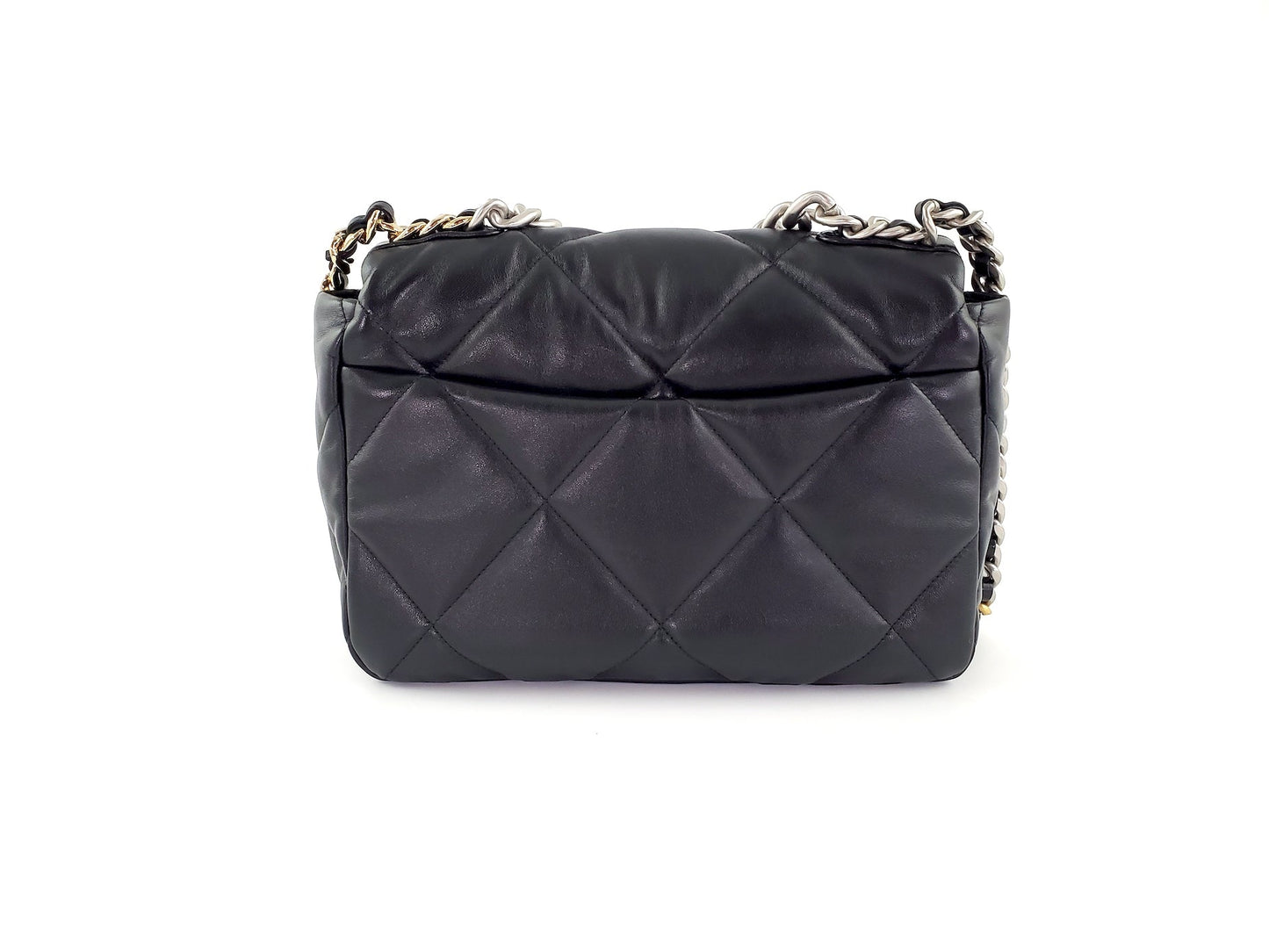 CHANEL 19 22C Black Lambskin Quilted Large Flap Bag