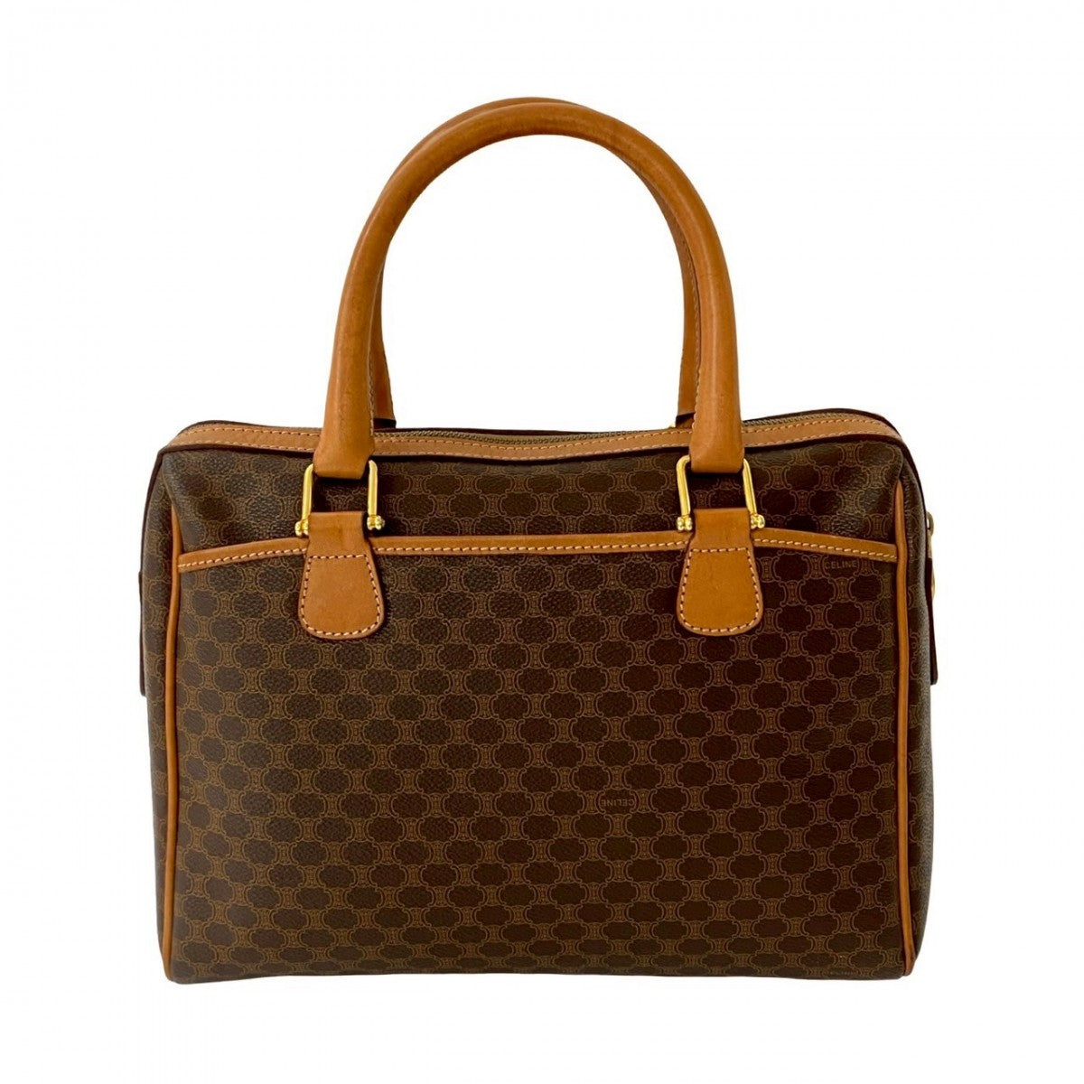 CELINE Handbag Leather, PVC Brown Macadam Blazon Pattern Triomphe logo Women