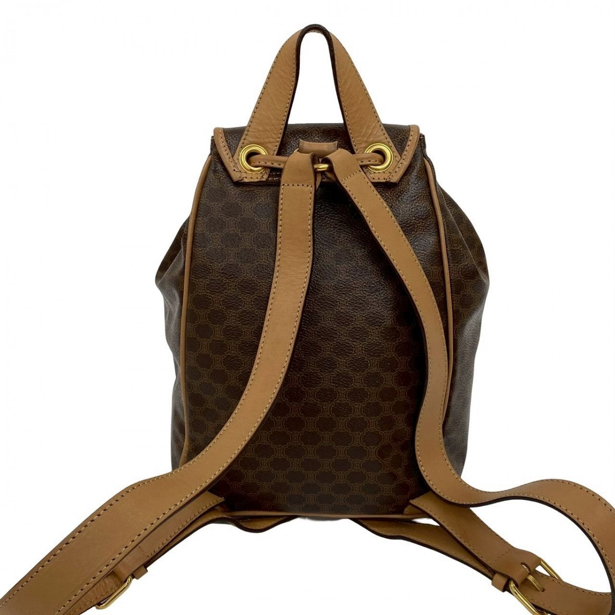 CELINE Backpack leather Brown Macadam Pattern logo ring Metal Women