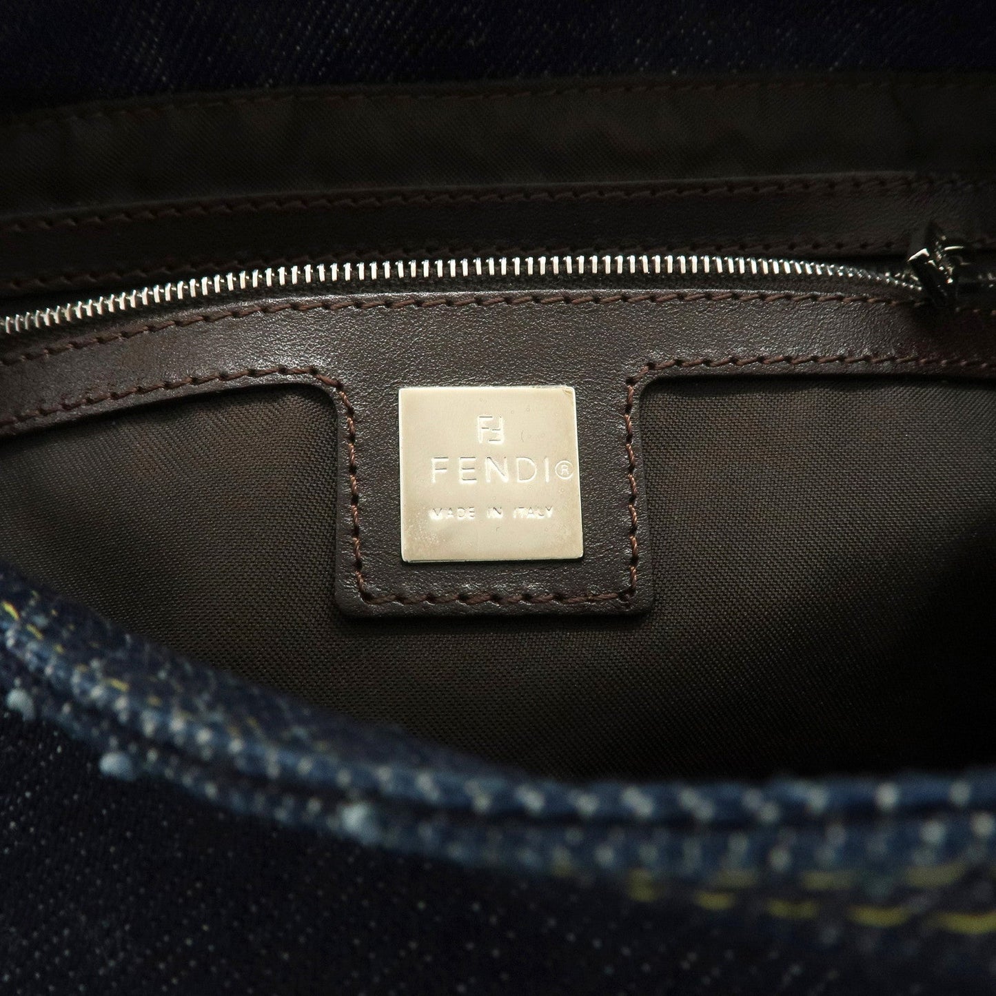 FENDI Denim Leather Mamma Baguette Shoulder Bag 26325