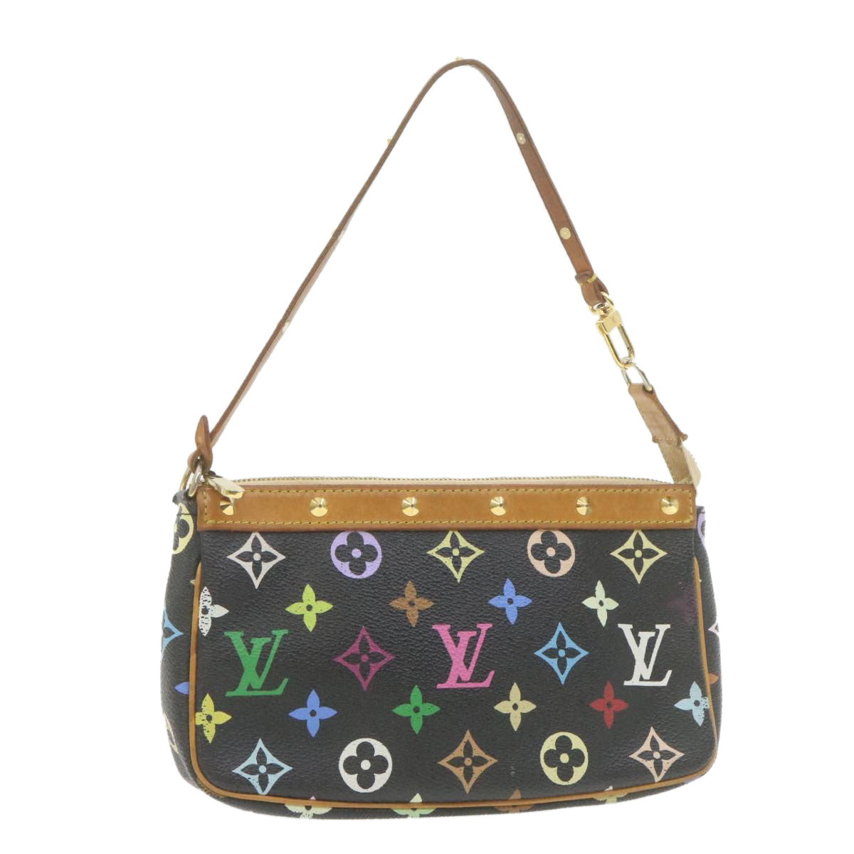 LOUIS VUITTON Multicolor Pochette Accessoires Pouch Black LV Auth Clutch