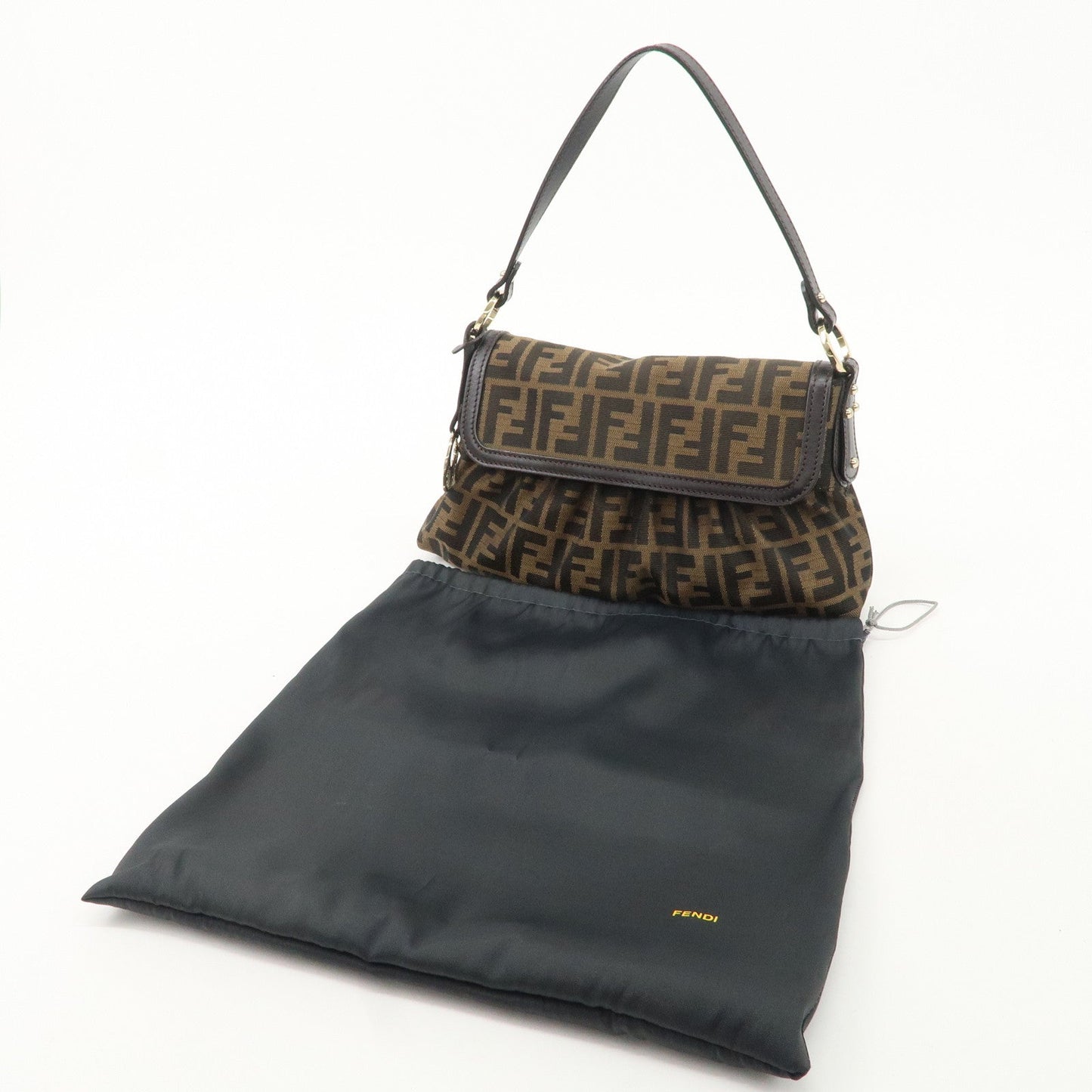 FENDI Zucca Canvas Leather Shoulder Bag Beige Brown 8BR445