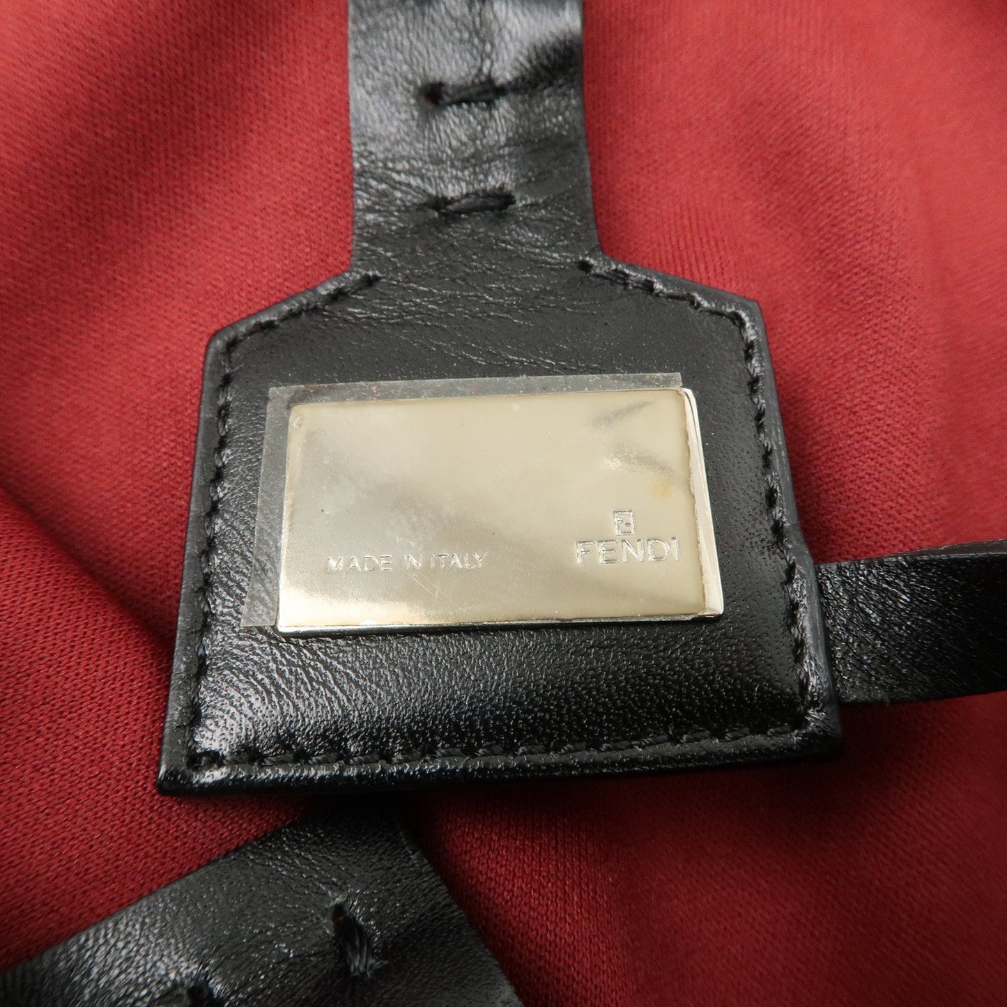 FENDI Zucchino Canvas Leather Mini Tote Bag Red Black 8BH056