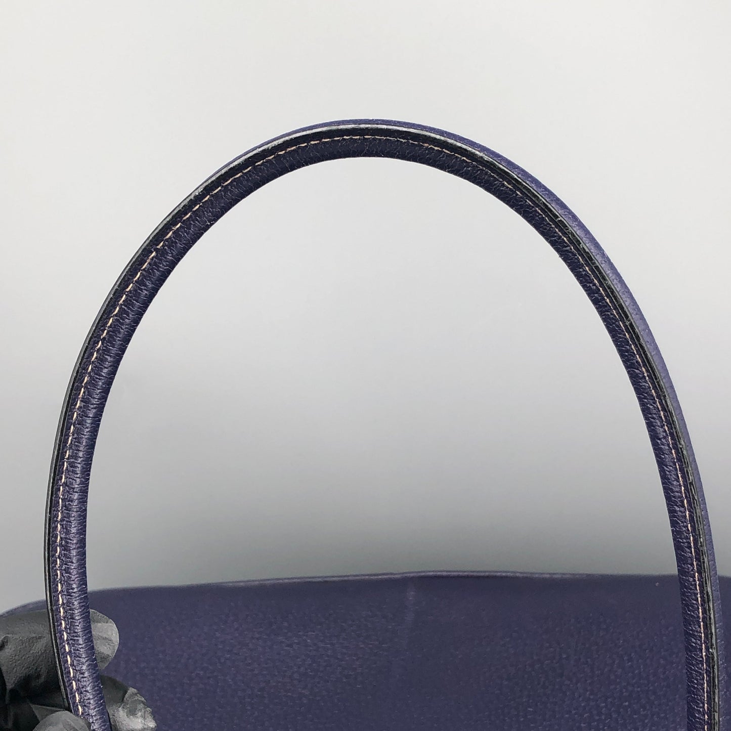 Prada Bauletto Medium Pebbled Leather Handbag Ink Blue