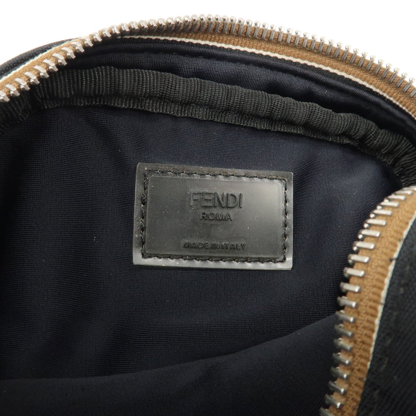 FENDI Pequin Nylon Leather Shoulder Bag Black 7VA456