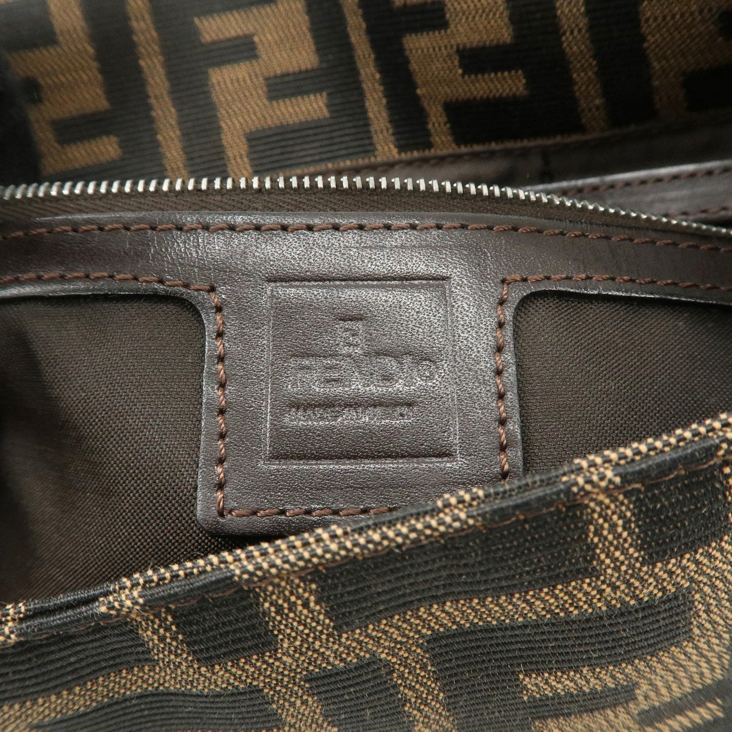 FENDI Zucca Mamma Baguette Canvas Shoulder Bag Brown Black 26424