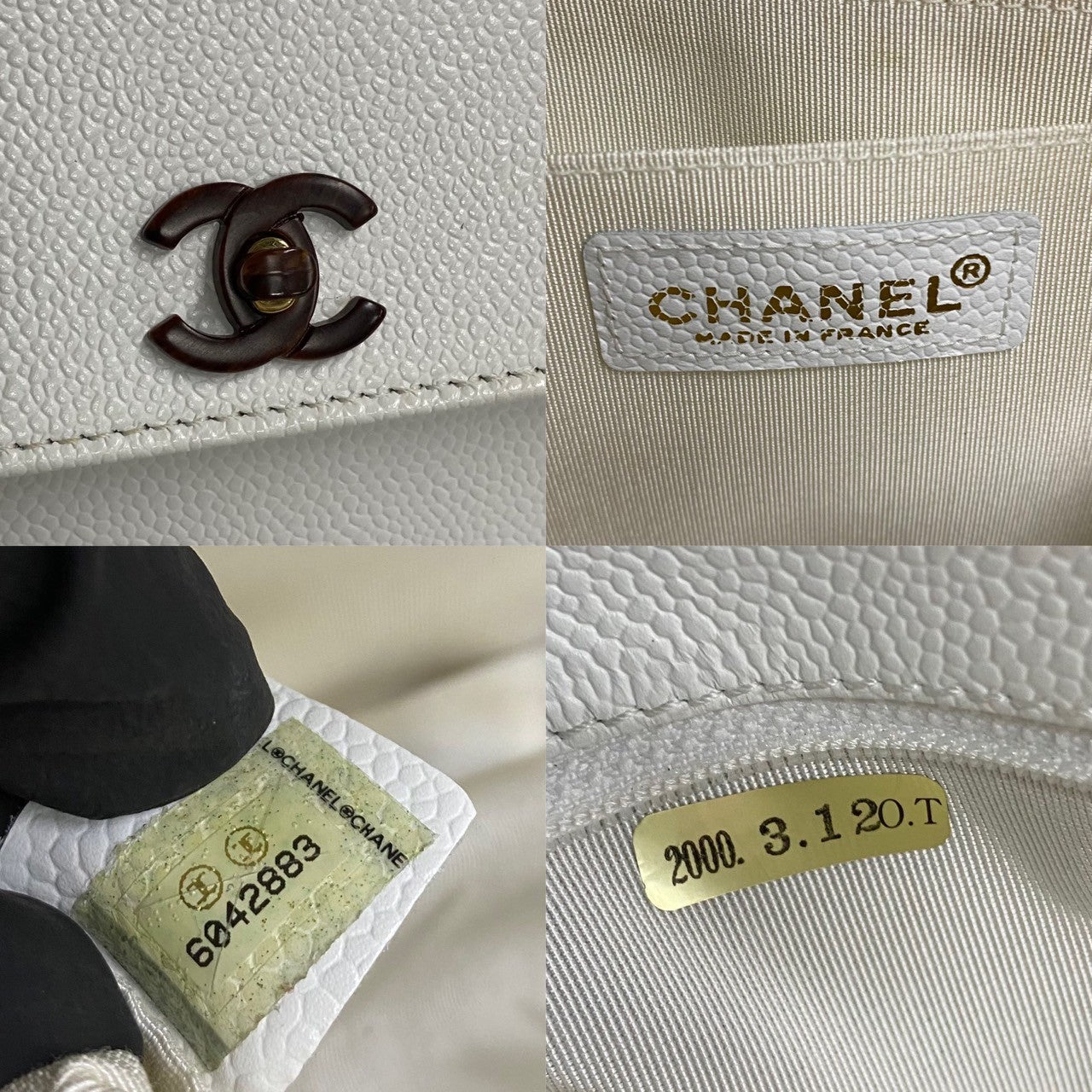 CHANEL Handbag Matt caviar skin white