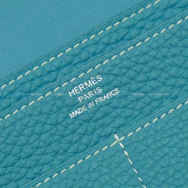 HERMES long wallet Dogon GM Bleu Jean Veau Togo Silver HW Stamp ?O