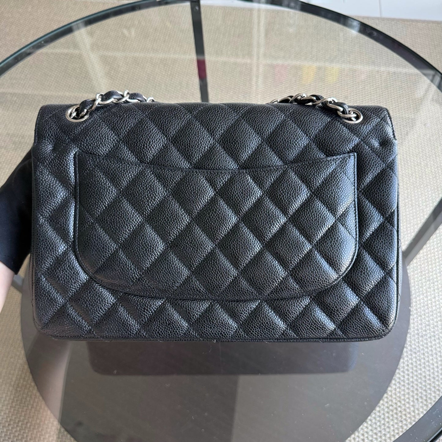 Chanel Classic Flap Jumbo - Caviar Quilted Grained Calfskin Black Silver Hardware