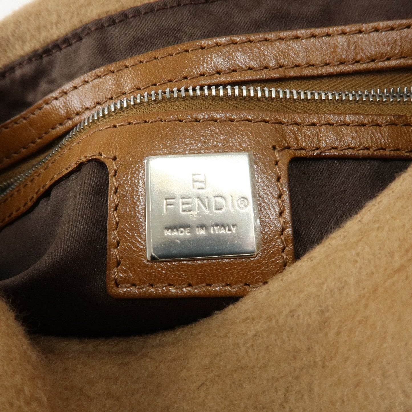 FENDI Mamma Baguette Cashmere Leather Shoulder Bag 26325