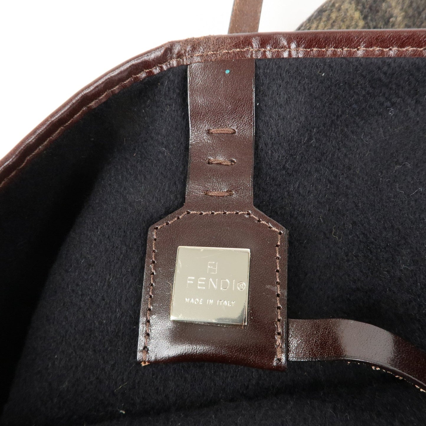 FENDI Zucca Wool Leather Tote Bag Khaki Black Dark Brown