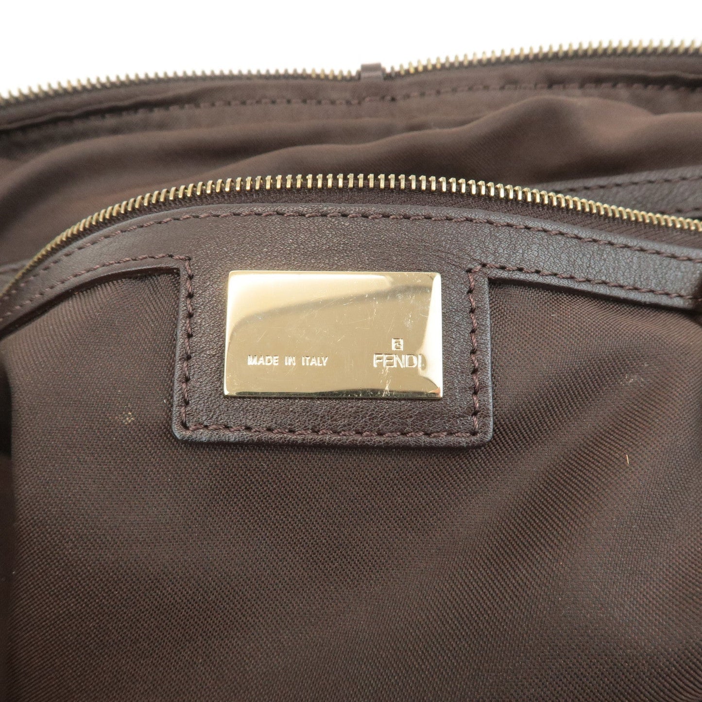 FENDI Unborn Calf Leather Hand Bag Shoulder Bag Brown 8BR286
